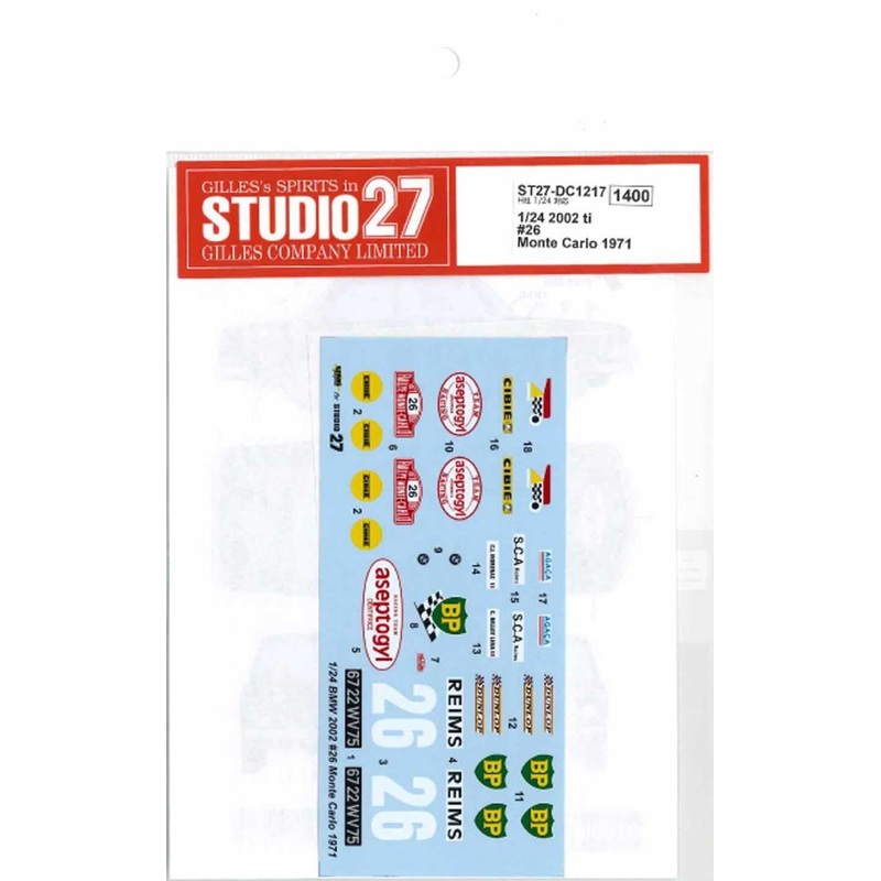 Studio27 ST27-DC1217 2002 ti #26 Monte Carlo 1971 Decal for Hasegawa 1/24 Scale