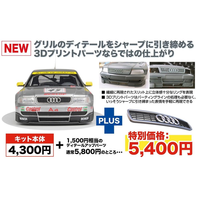 Platz 1/24 Audi A4 Quattro 1996 BTCC Champion Plastic Model w/3D Printed Grille Parts