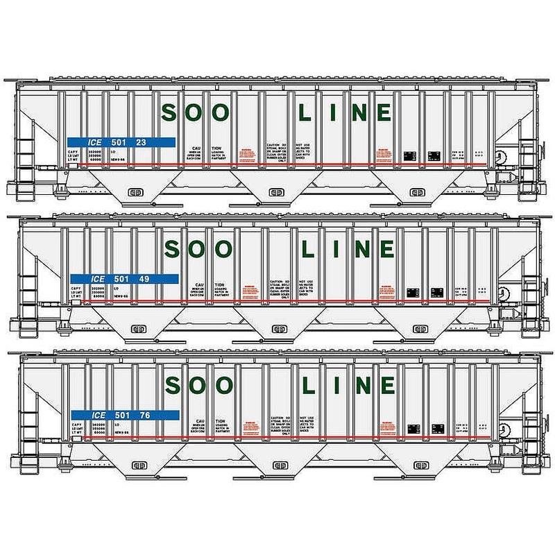 HO Covered Hopper Soo Line 3 car set