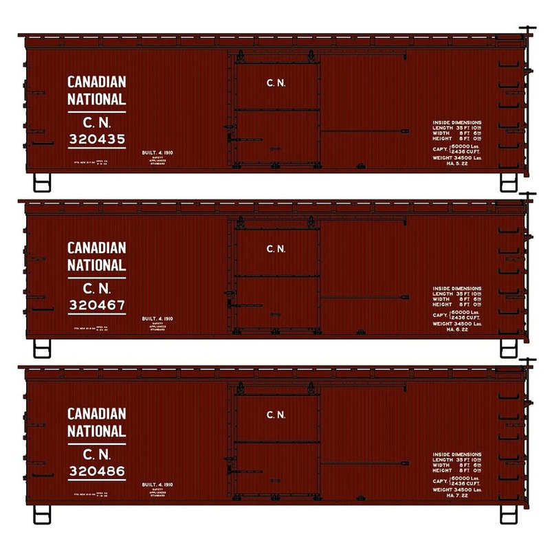 HO 36′ Double Sheath Wood Boxcar CN 3PK