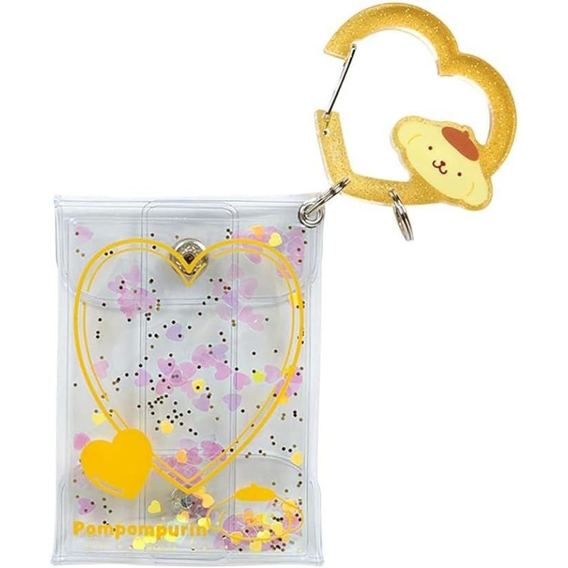 Sanrio Clear Pouch with Carabiner Pom Pom Purin(Colorful Heart)