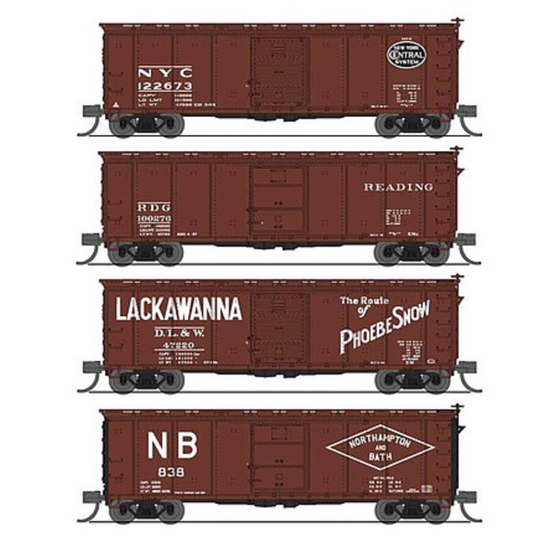 40′ Steel Boxcar 4 pack C Variety Set NYC, RDG, DLW, NB