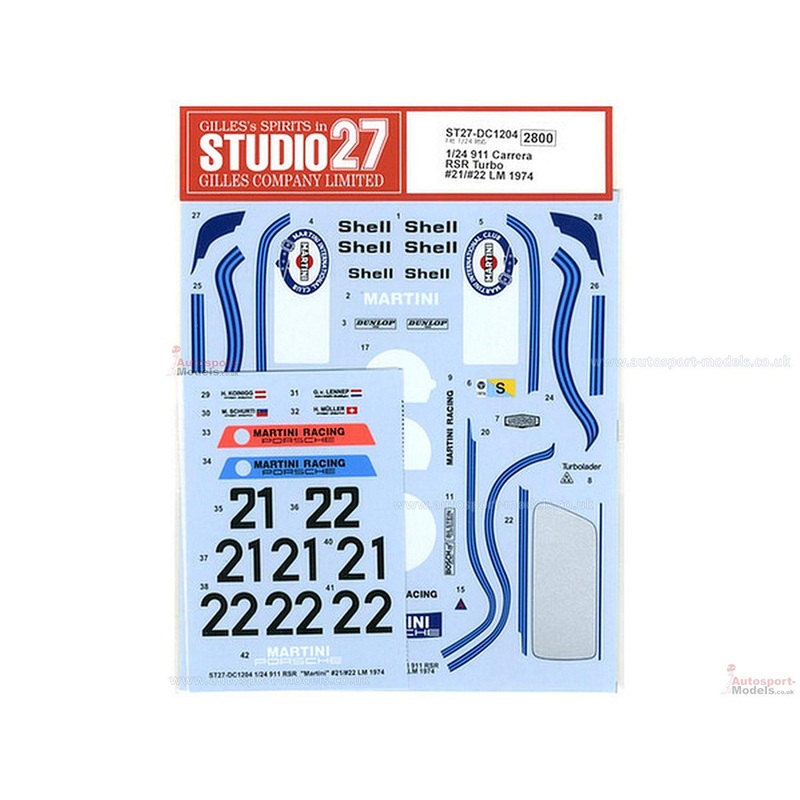 Studio27 ST27-DC1204 Porsche 911 Carrera RSR Turbo #21/#22 LM 1974 Decal for Fujimi 1/24