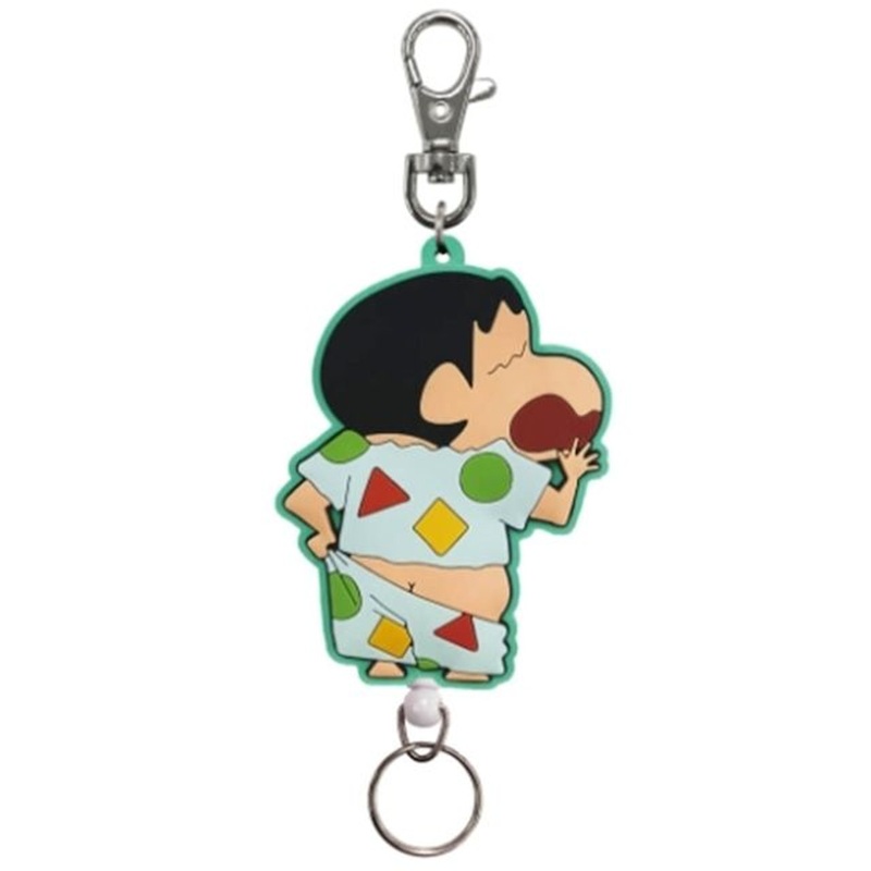 SK JAPAN Crayon Shin-chan Rubber Reel Keychain Nemu Nemu Pajamas