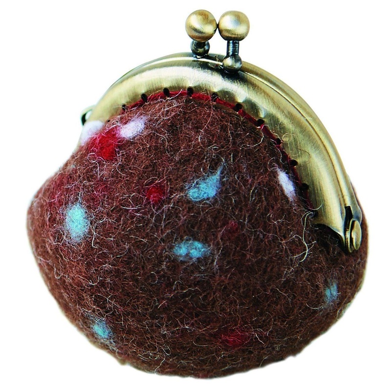 Hamanaka H441-437 Felt Wool Mascot Colorful Coin Purse with Clasp BROWN Kit