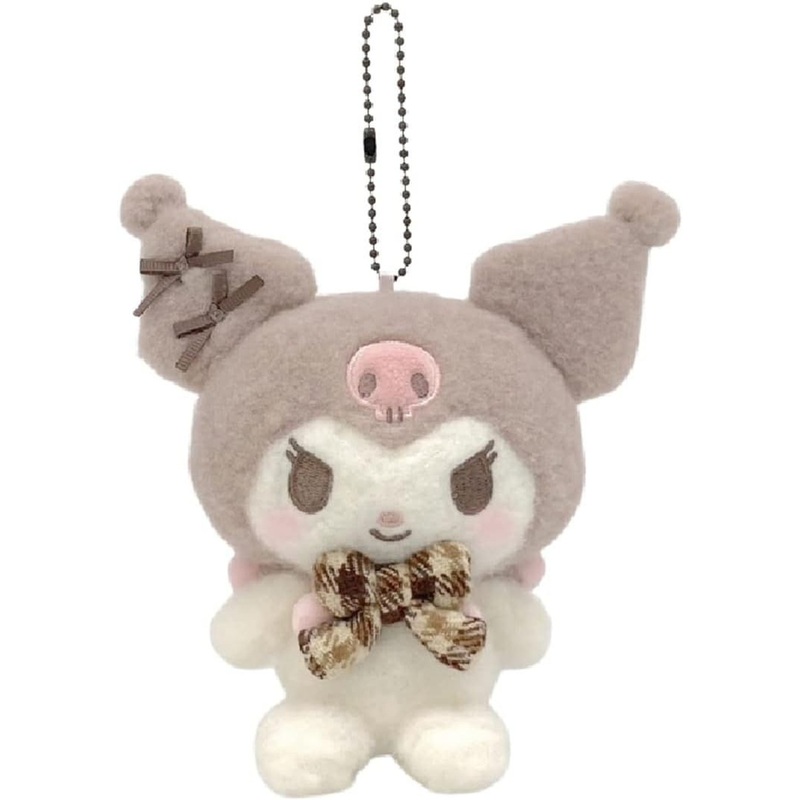 Nakajima Sanrio Plush Mascot Holder Kuromi (Fluffy Mocha Check)