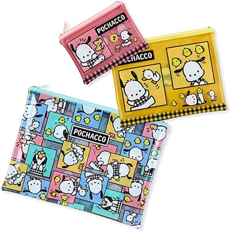 Sanrio Vinyl Flat Pouch Set of 3 Pochacco (Checkered Pattern)