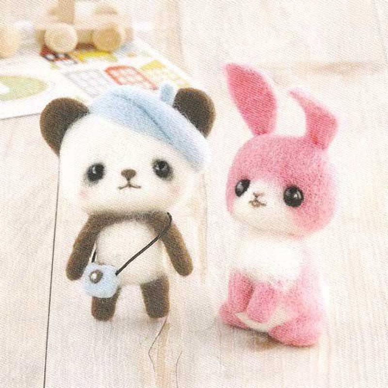 Hamanaka H441-369 Felt Wool Handicraft Kit Mascot Panda & Rabbit