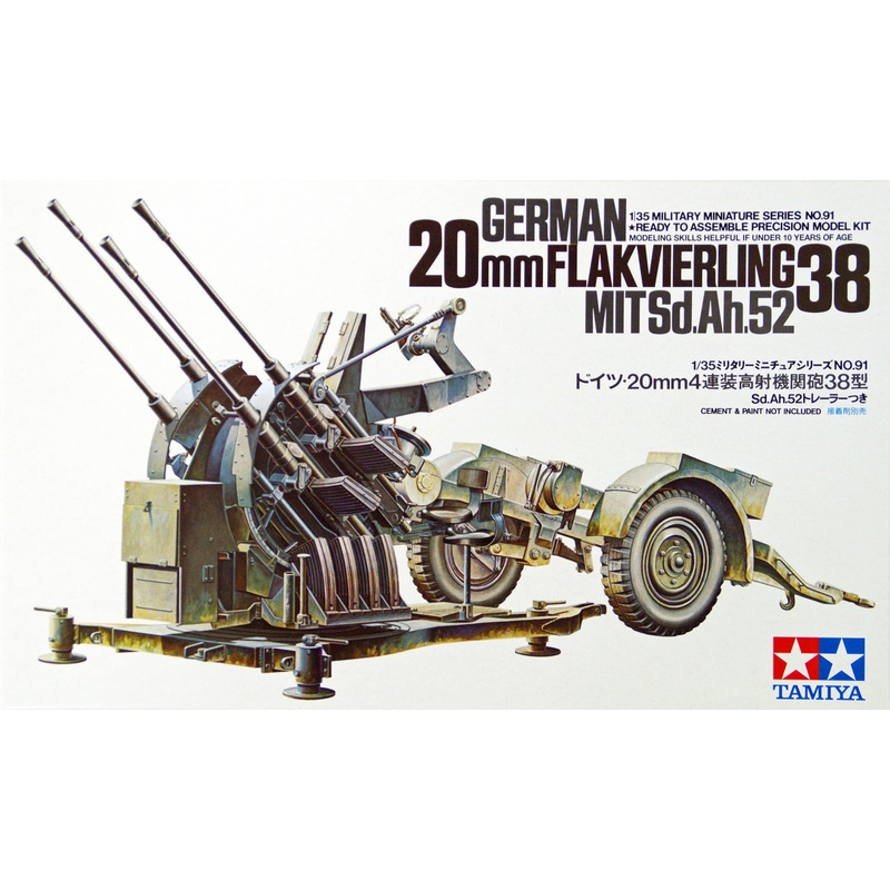 Tamiya 35091 German 20mm Flakvierling 38 MIT Sd.Ah.52 1/35 Scale Kit