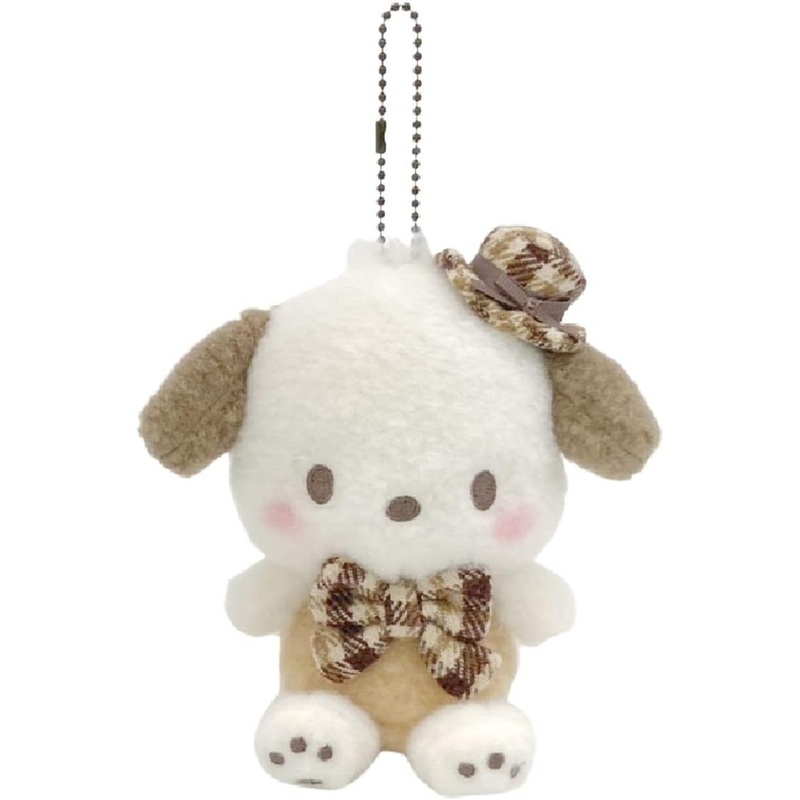 Nakajima Sanrio Plush Mascot Holder Pochacco (Fluffy Mocha Check)