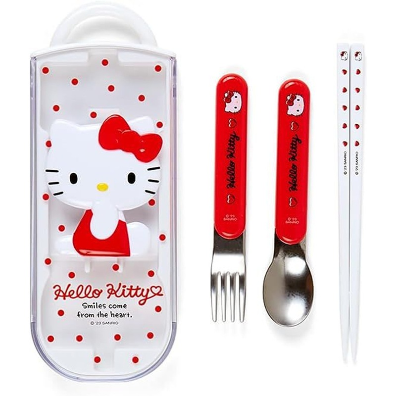 Fork Spoon Chopsticks Tableware Set with Three-dimensional Hello Kitty Case