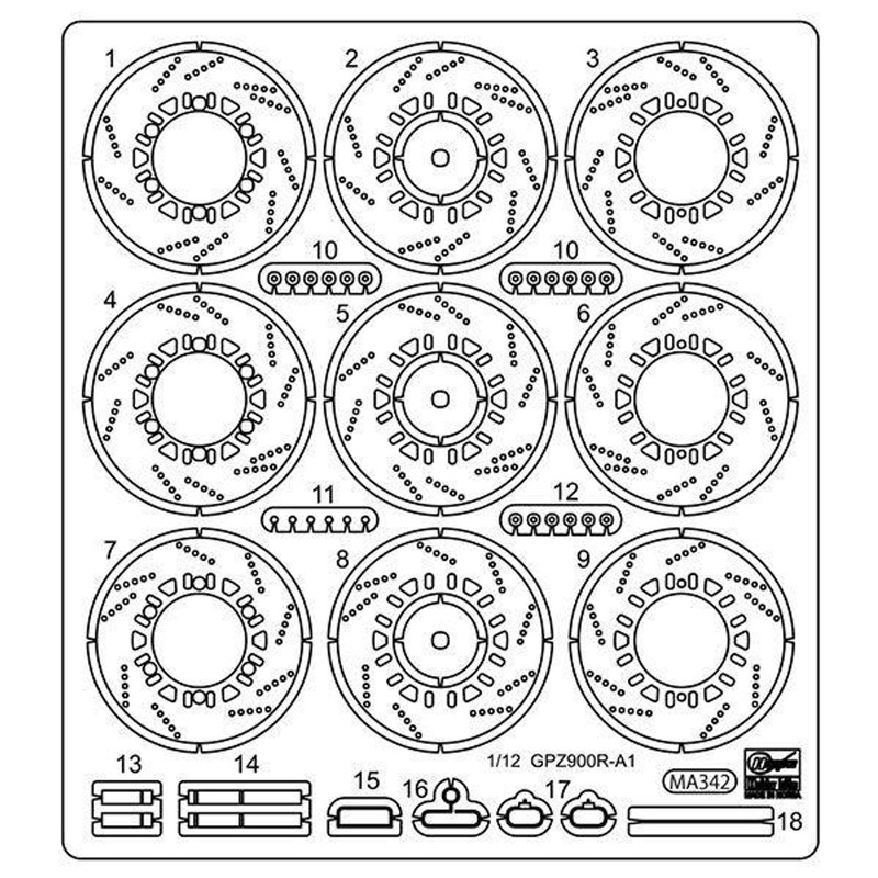 Hasegawa 1/12 Kawasaki GPZ900R (A1) (1984) Etching Parts