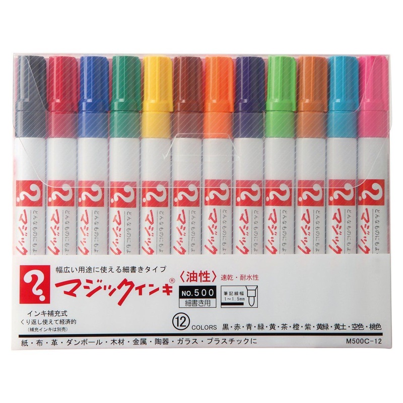 Teranishi Chemical Magic Ink Oil Based Pen No 500 Fine Tip 12 Colors M500C-12