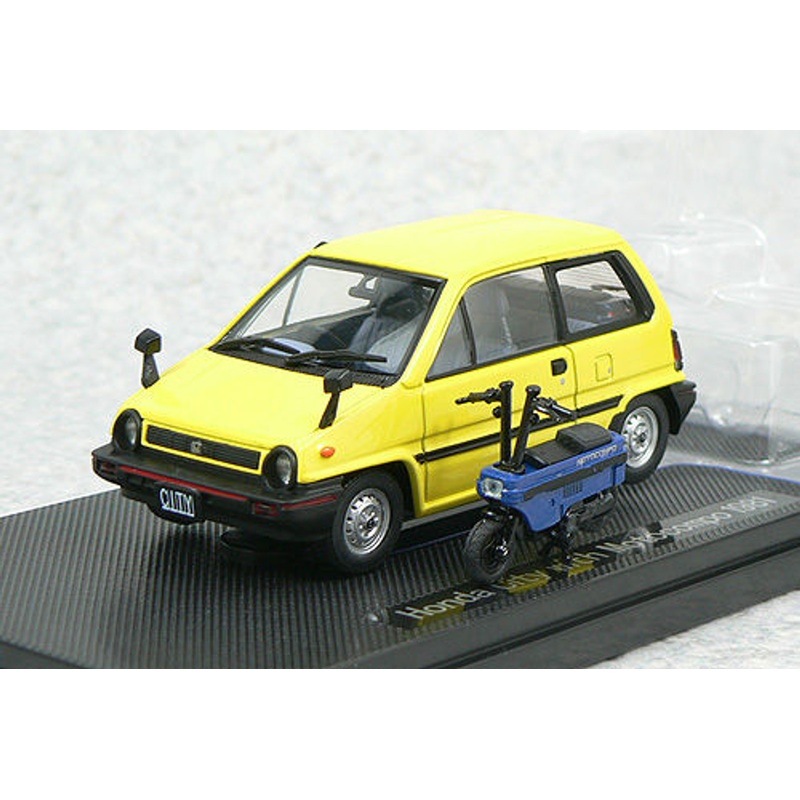 Ebbro 44017 HONDA CITY Yellow with Motocompo Blue 1/43 Scale