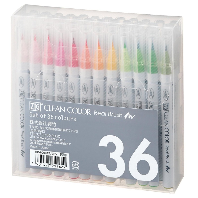 Kuretake Color Brush Pen Zig Clean Color Real Brush 36 Colors RB-6000AT/36V