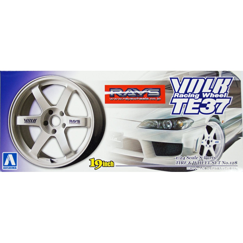 Aoshima 10013 Tire & Wheel Set No. 128 Volk Racing Wheel TE37 (White) 19 inch 1/24 Scale Kit