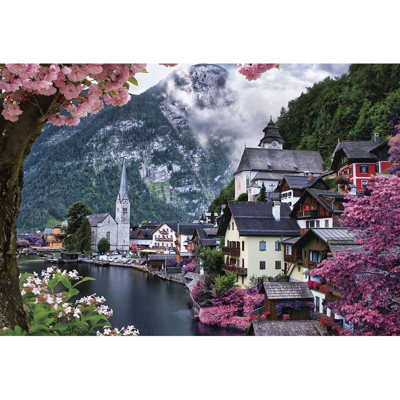 Jigsaw Puzzle Hallstatt Waterside Floral Scenery (1000 Pieces)