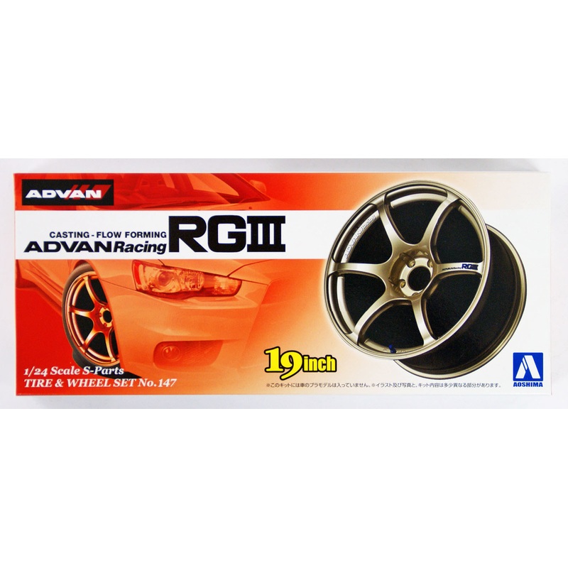 Aoshima 09024 Tire & Wheel Set No.147 ADVAN Racing RG III 19 inch 1/24 Scale Kit