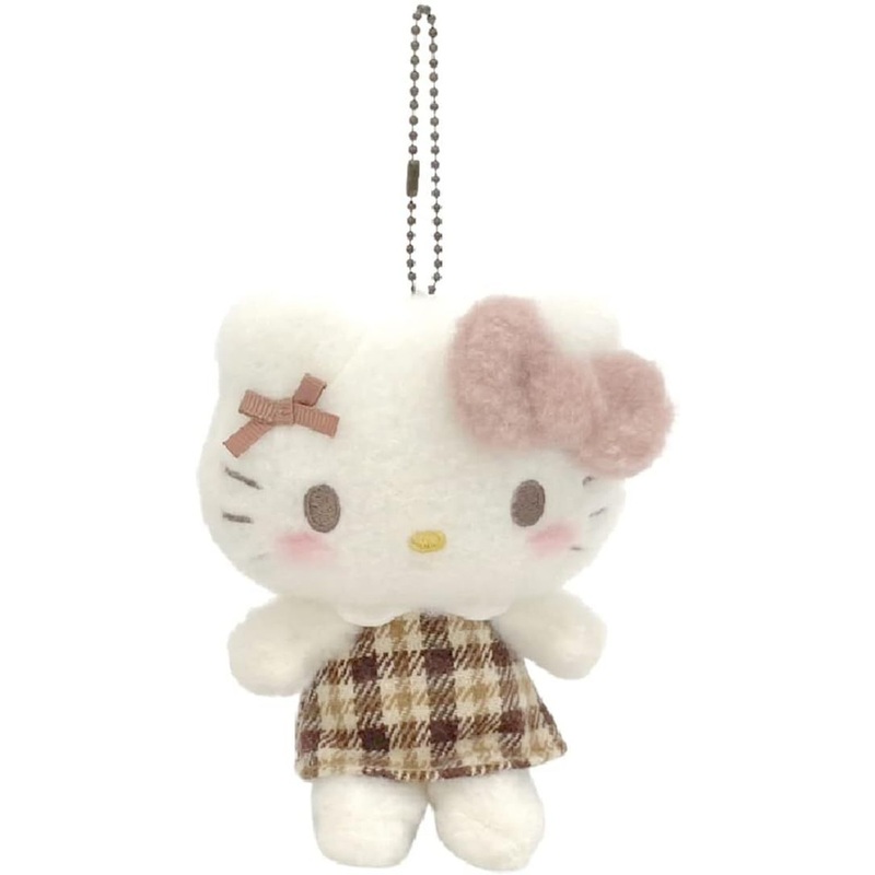 Nakajima Sanrio Plush Mascot Holder Hello Kitty (Fluffy Mocha Check)
