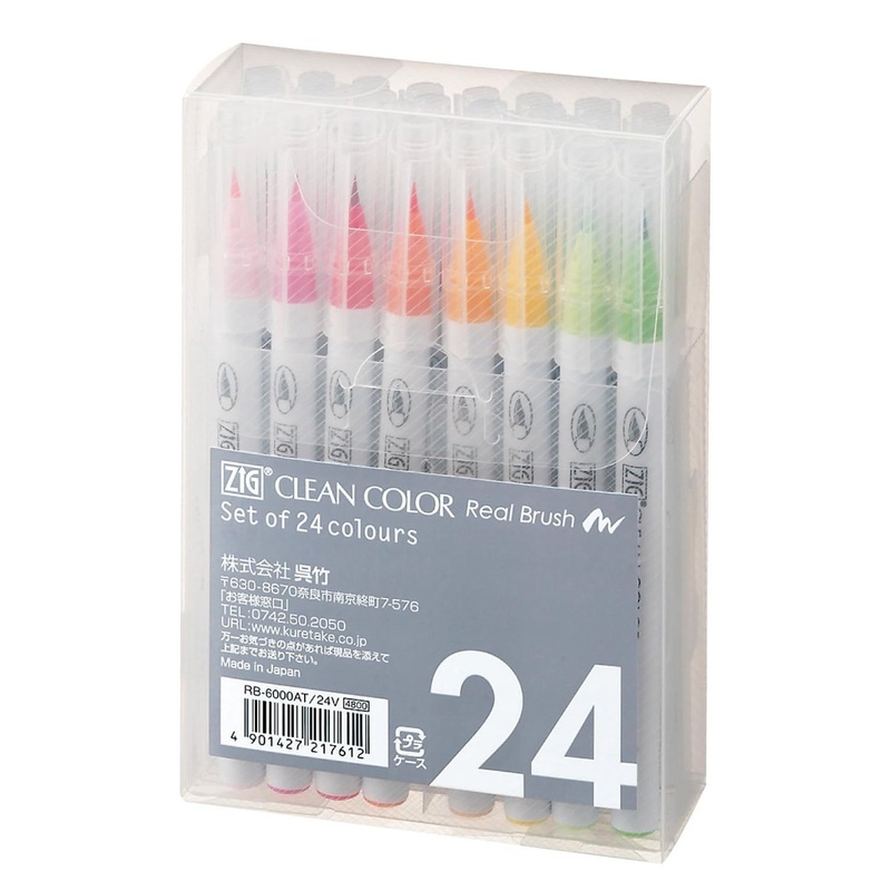 Kuretake Color Brush Pen Zig Clean Color Real Brush 24 Colors RB 6000AT 24V