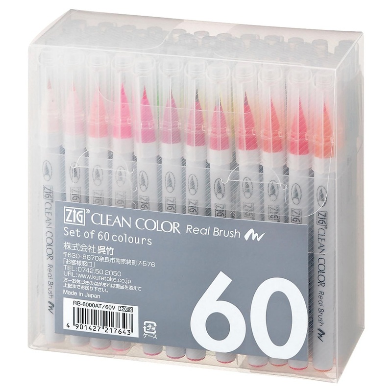 Kuretake Zig Clean Color Real Brush 60 Colors Brush Pens RB-6000AT/60V