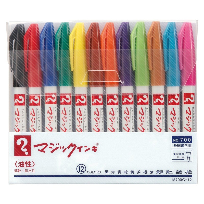 Teranishi Chemical Magic Ink Oil Based Pen No.700 Extra Fine 12 Colors M700C-12