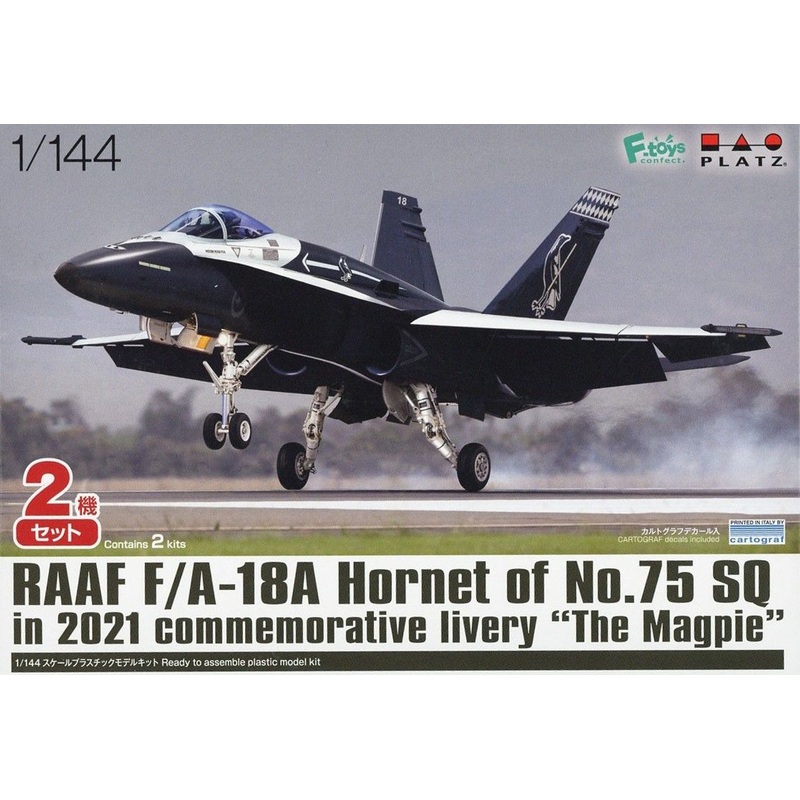 Platz 1/144 RAAF F/A-18A Hornet Black Magpie Australian Air Force 100th Anniversary Paint Design (2Planes Set) Plastic Model