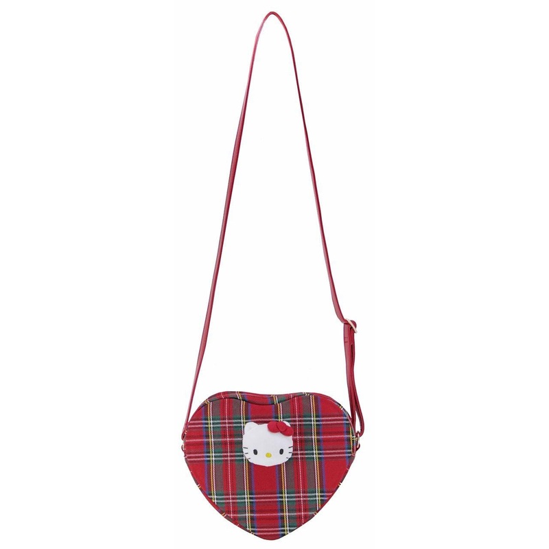 T’s Factory Sanrio Tartan Check Heart-Shaped Pochette Hello Kitty