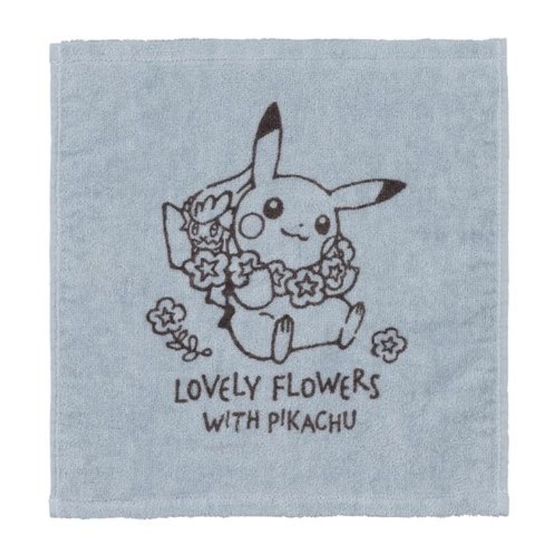 Pokemon Center Original Hand Towel Lovely Flowers with Pikachu (Blue Gray)