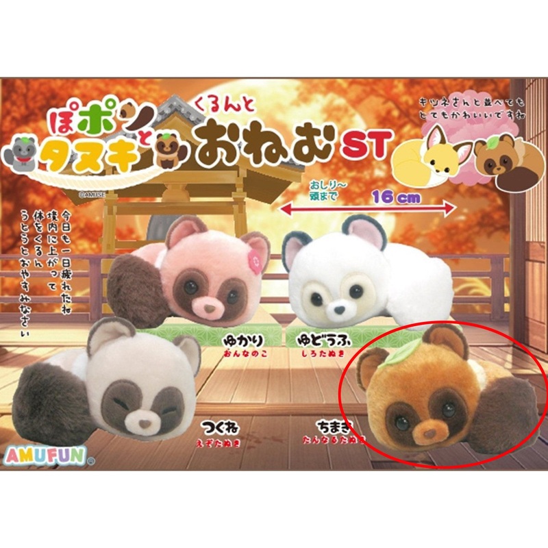 Amuse Popon And Tanuki Curled Up Sleepy Plush Toy Chimaki