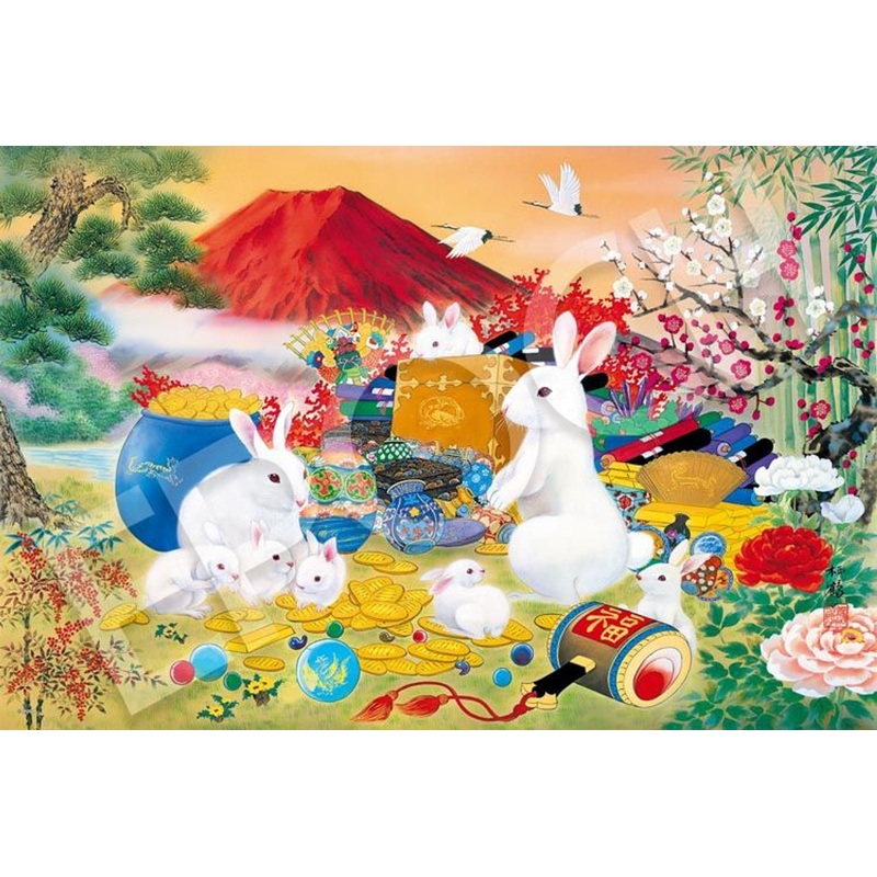 Epoch 15-600 Jigsaw Puzzle Japanese Painting Good Luck Happiness Rabbits (1500 S-Pieces)