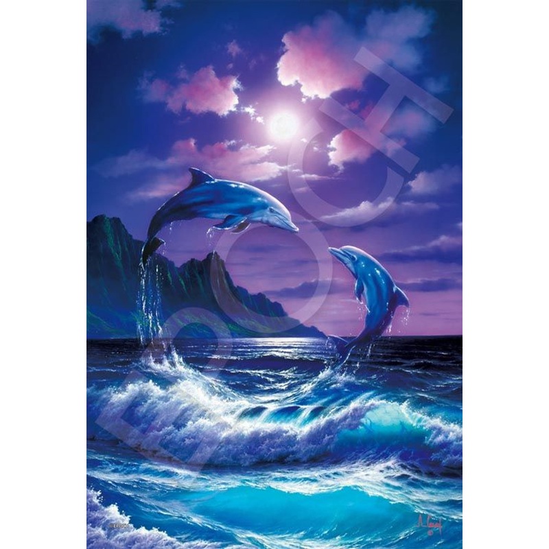 Epoch 28-341s Jigsaw Puzzle Anthony Cathay Jumping Dolphins (Glow in the Dark) (300 Pieces)