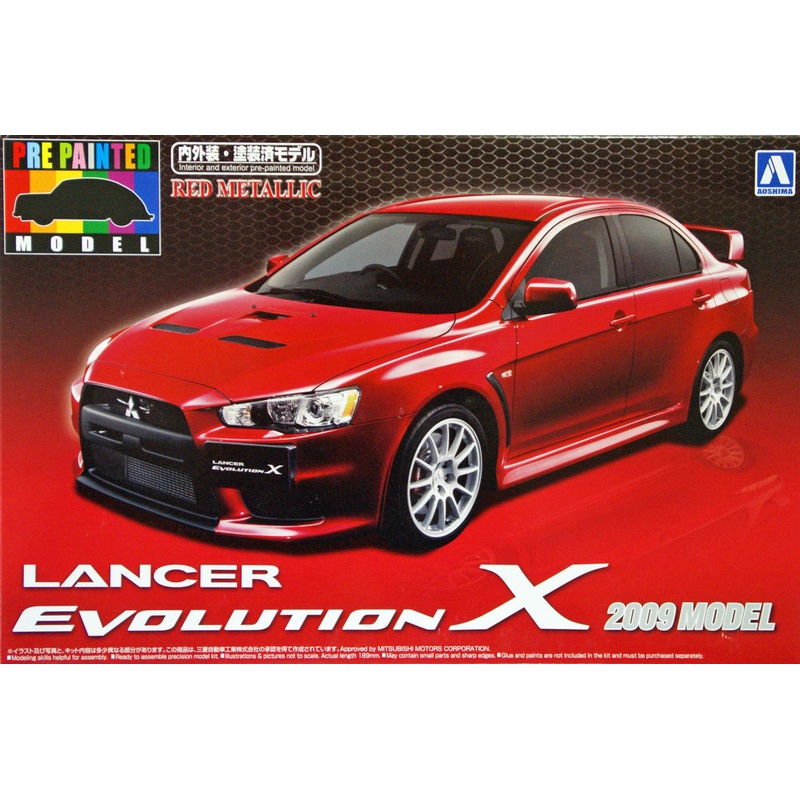 Aoshima 08027 Mitsubishi Lancer Evolution X 2009 Model Red Metallic 1/24 Scale Kit (Pre-painted Model)