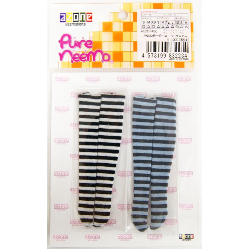 Azone ALB201-ASC Pure Neemo PNXS Border Knee Socks C Set (Black x White/Gray x Light Blue)