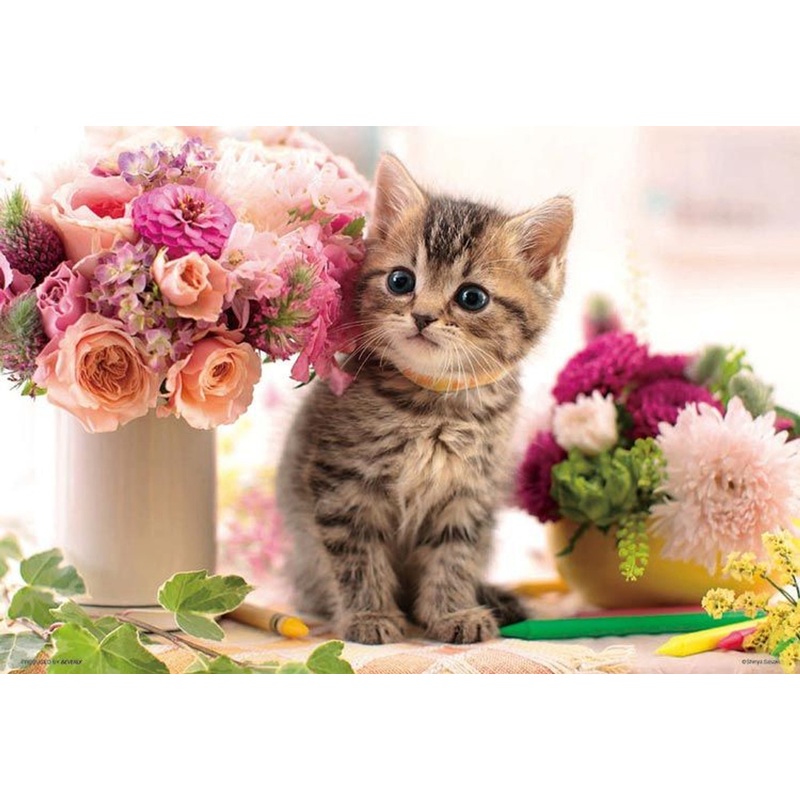 Beverly L74-192 Jigsaw Puzzle Roses and a Kitten (150 L-Pieces)