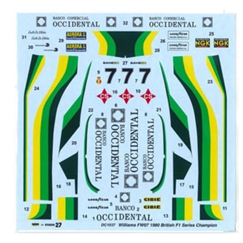 Studio27 ST27-DC1037 FW07#7 British F1 Series Champion 1980 Decal for Tamiya 1/20