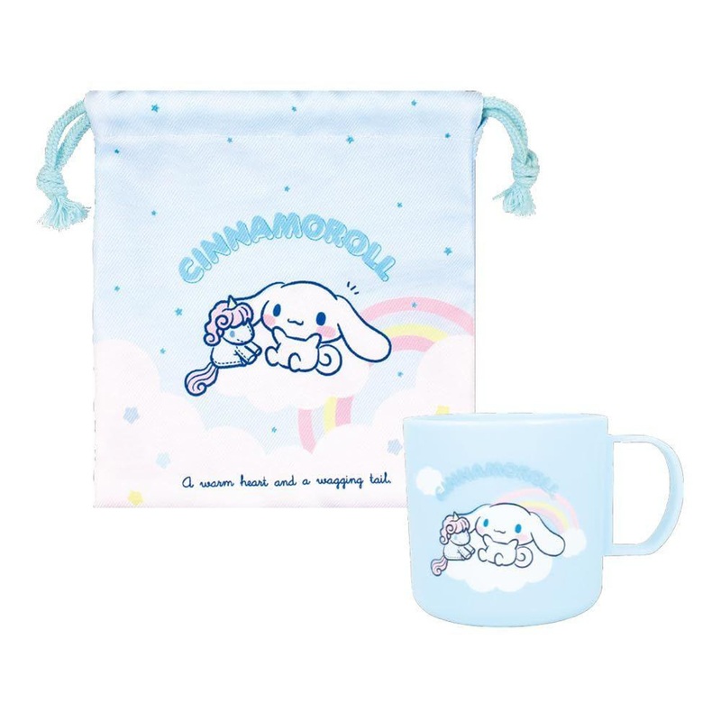 T’s Factory Sanrio Plastic Cup And Drawstring Set Rainbow / Cinnamoroll
