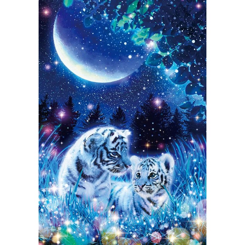 Beverly M81-630 Jigsaw Puzzle Tiger Cubs Under the Moonlight (1000 S-Pieces)