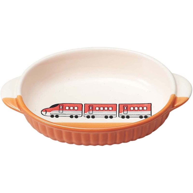 Banko Ware (Banko-yaki) Oval Dish for Kids Bullet Train Red