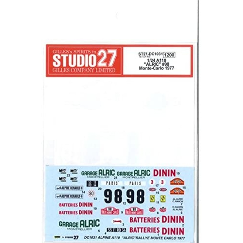 Studio27 ST27-DC1030 Alpine A110 ALRIC #98 Monte Carlo 1977 Decal For Tamiya 1/24
