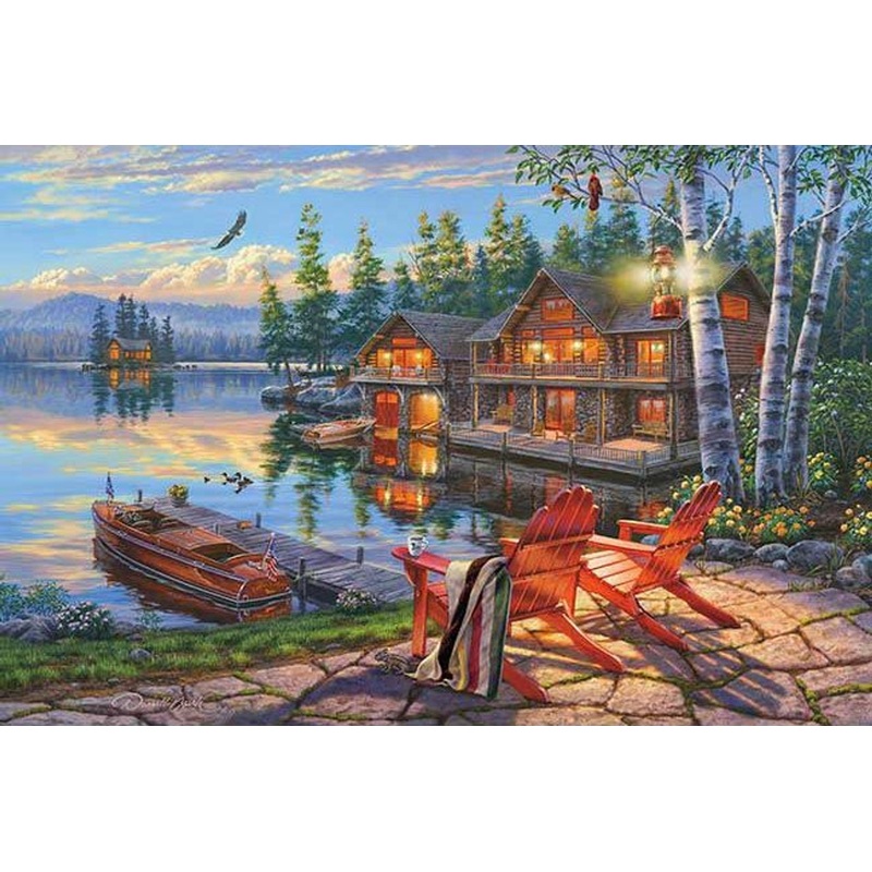 Appleone 1000-873 Jigsaw Puzzle Loon Lake by Darrell Bush (1000 Pieces)