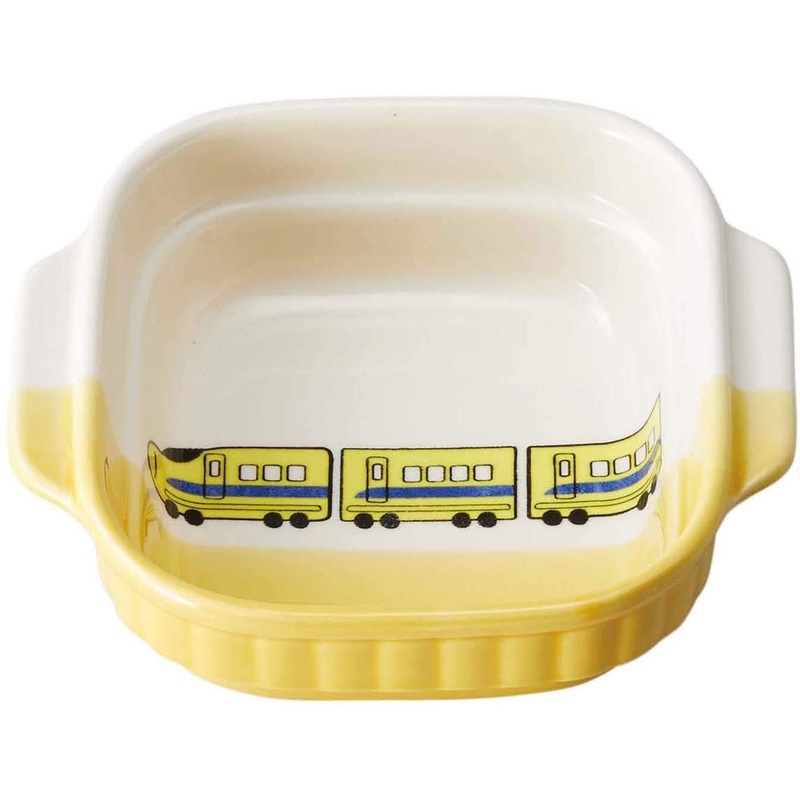Banko Ware (Banko-yaki) Square Dish for Kids Bullet Train Yellow