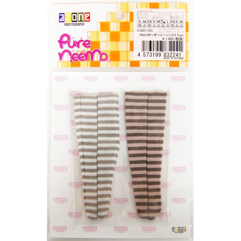 Azone ALB201-ASD Pure Neemo PNXS Border Knee Socks D Set (Beige x White/Light Brown x Pink)