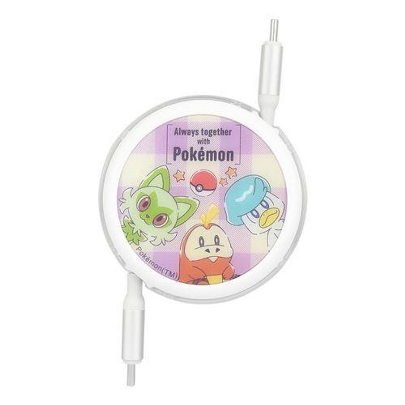 Pokemon Center PD60W Compatible USB2.0 Reel Type-C Cable Sprigatito & Fuecoco & Quaxly
