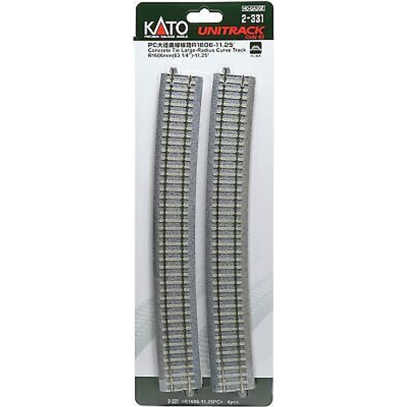 Kato 2-331 Concrete Tie Large Radius Curve Track R1606mm (63 1/4″) 11.25 (4 pcs.) (HO scale)