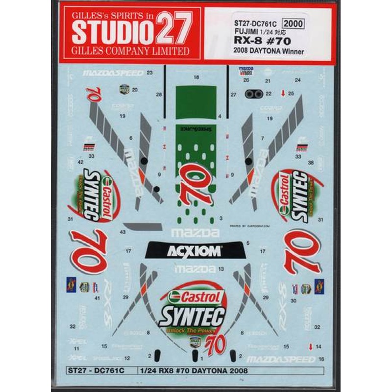 Studio27 ST27-DC761C Mazda RX-8 Daytona 2008 #70 Decal For Fujimi 1/24