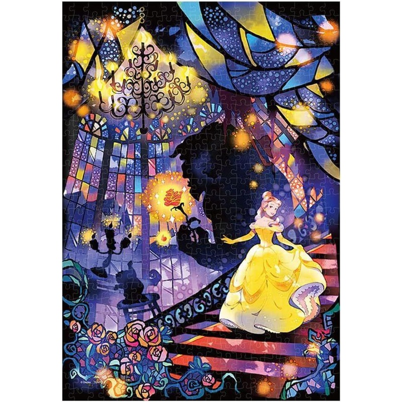 Tenyo DSG-500-638 Tenyo  Jigsaw Puzzle Disney Beauty and the Beast Two Hearts… Stained Art (500 Pieces)
