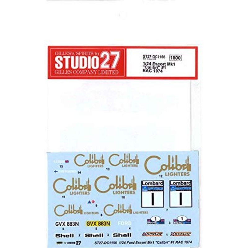 Studio27 ST27-DC1156 Ford Escort Mk1 Calibri #1 RAC 1974 Decal for Belkits 1/24 (13624)