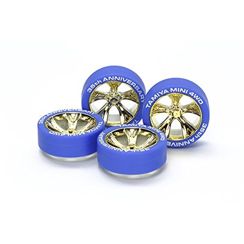 Tamiya 95098 Mini 4WD 35th Anniversary Blue Tires & Gold Plated A-Spoke Wheels