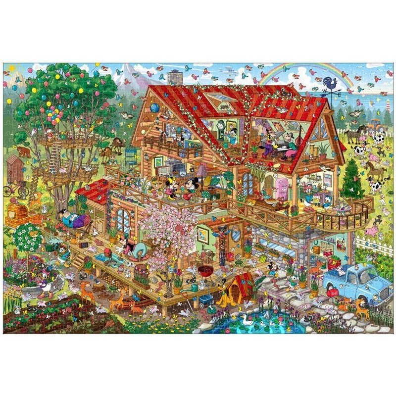 Tenyo D-1000-866 Jigsaw Puzzle Disney Mickey & Friends Bustling Log House (1000 Pieces )